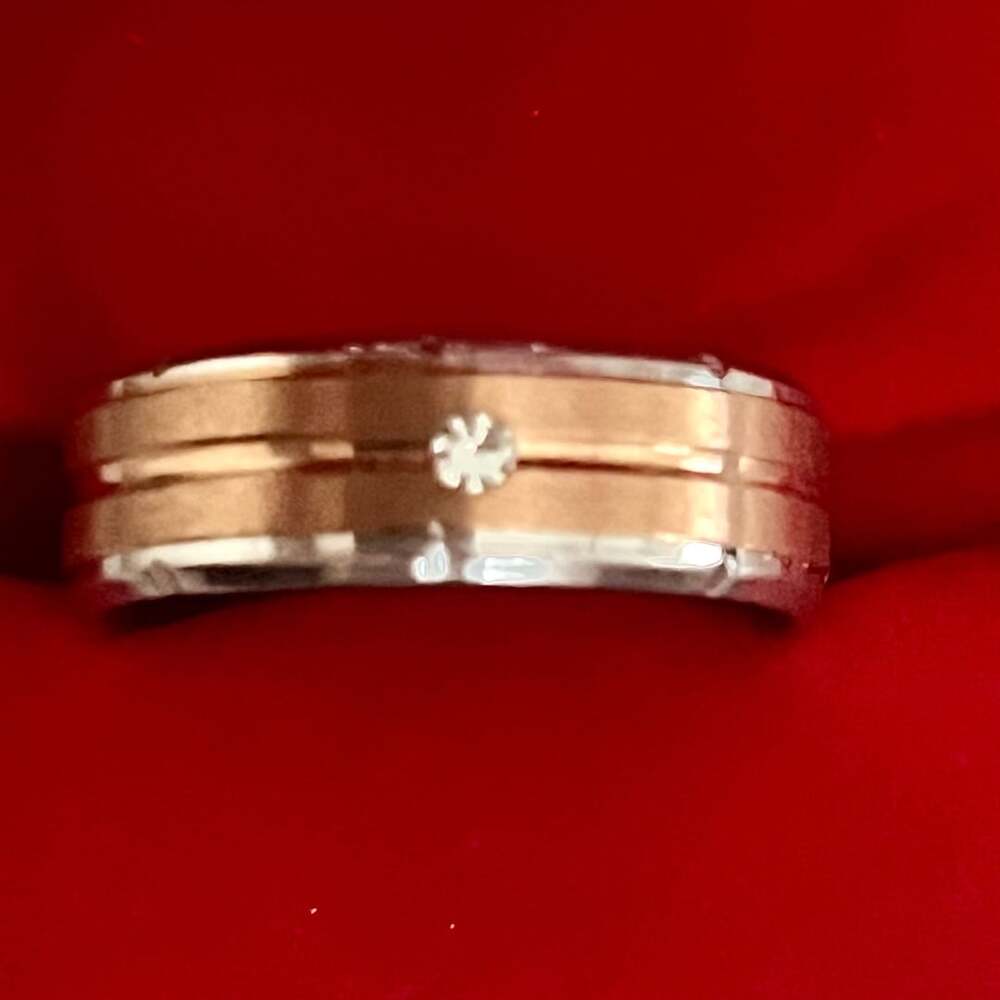 Two-Tone Diamond Grooved Titanium Steel 6mm Band Ring Size 12